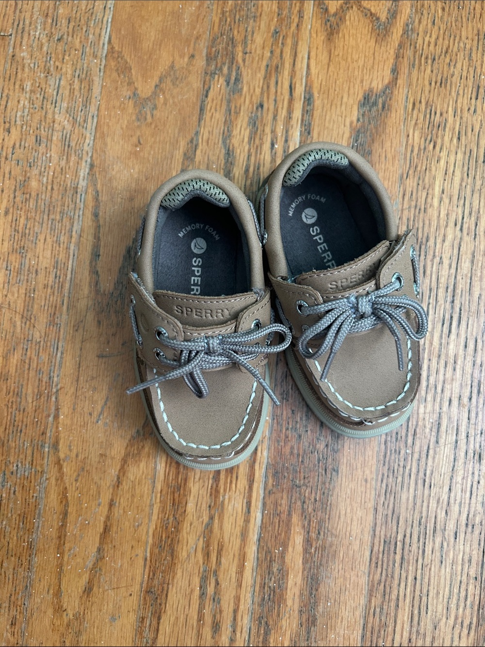 Sperry Kids Brown Moccasin Boat Shoes with Gray Laces
